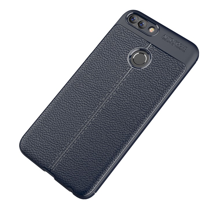 Litchi Texture Soft TPU Back Mobile Casing for Huawei P Smart / Enjoy 7S - Dark Blue-2