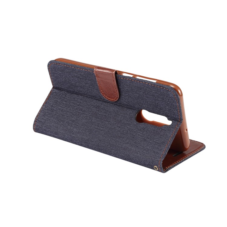 Jeans Cloth Leather Card Holder Casing for Huawei Mate 10 Lite / nova 2i / Maimang 6 / Honor 9i (India) - Black Blue-4