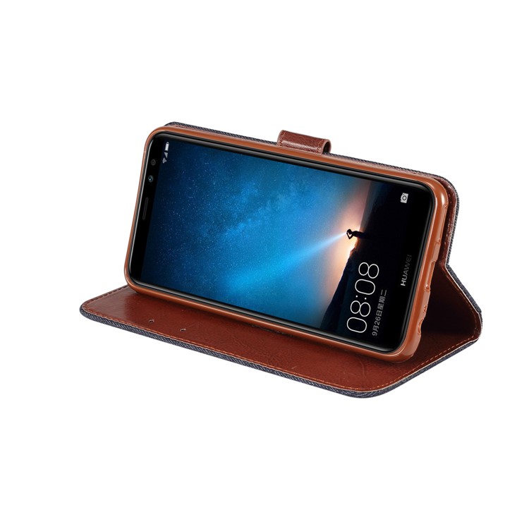 Jeans Cloth Leather Card Holder Casing for Huawei Mate 10 Lite / nova 2i / Maimang 6 / Honor 9i (India) - Black Blue-5