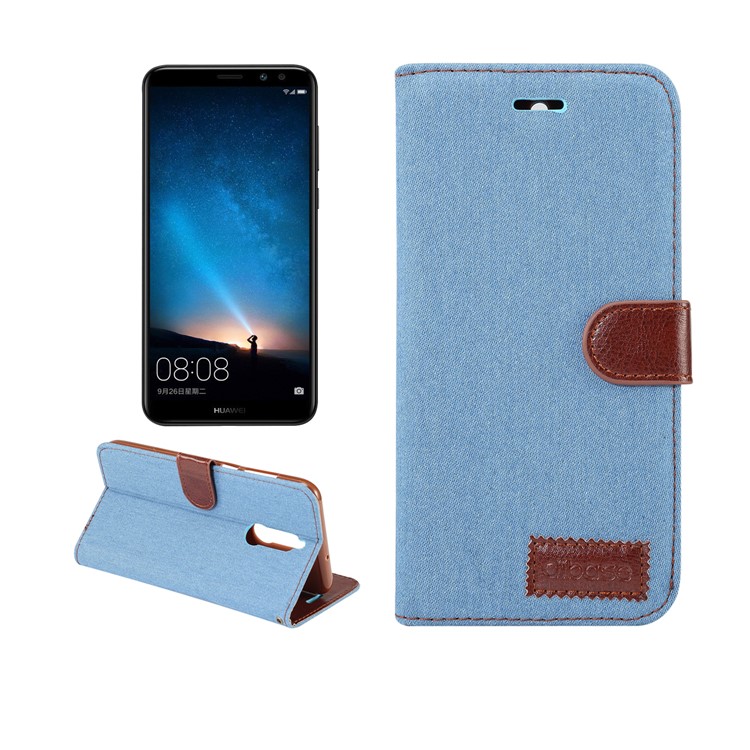 Jeans Cloth Leather Card Holder Case for Huawei Mate 10 Lite / nova 2i / Maimang 6 / Honor 9i (India) - Baby Blue-1