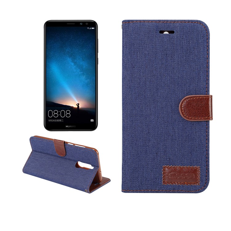Jeans Cloth Leather Card Holder Cover for Huawei Mate 10 Lite / nova 2i / Maimang 6 / Honor 9i (India) - Dark Blue-1