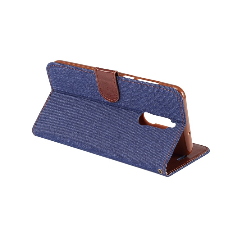 Jeans Cloth Leather Card Holder Cover for Huawei Mate 10 Lite / nova 2i / Maimang 6 / Honor 9i (India) - Dark Blue-5