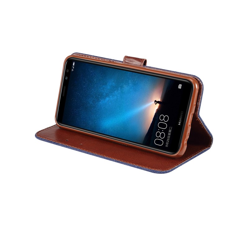 Jeans Cloth Leather Card Holder Cover for Huawei Mate 10 Lite / nova 2i / Maimang 6 / Honor 9i (India) - Dark Blue-6