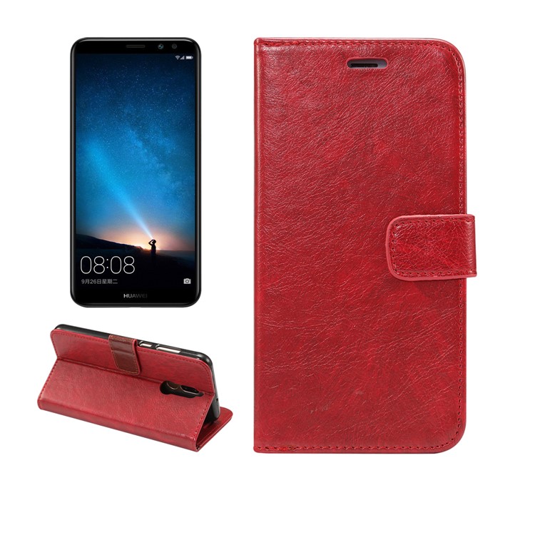 Crazy Horse Leather Phone Cover for Huawei Mate 10 Lite / nova 2i / Maimang 6 / Honor 9i (India) - Red-1