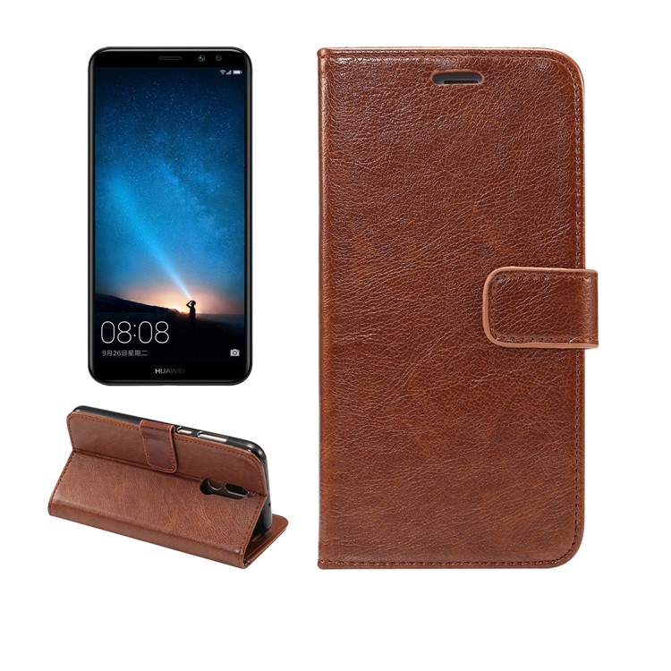 Crazy Horse Leather Phone Case for Huawei Mate 10 Lite / nova 2i / Maimang 6 / Honor 9i (India) - Coffee-1