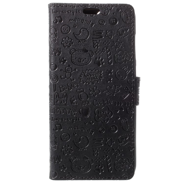 Cartoon Graffiti Grain PU Leather Wallet Cover for Huawei Honor 9 Lite / Youth Edition - Black-2