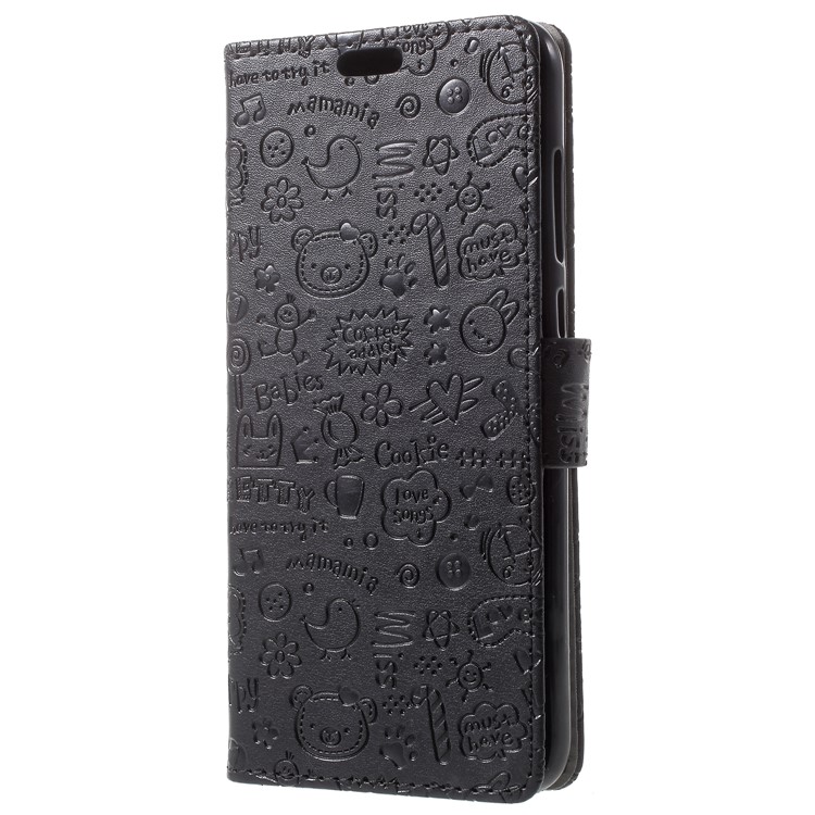 Cartoon Graffiti Grain PU Leather Wallet Cover for Huawei Honor 9 Lite / Youth Edition - Black-3