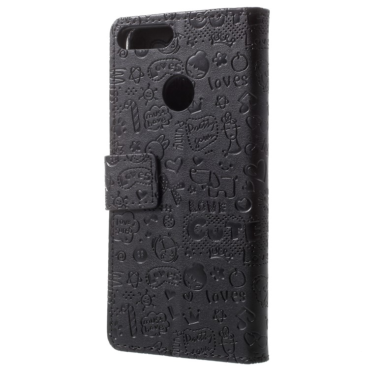 Cartoon Graffiti Grain PU Leather Wallet Cover for Huawei Honor 9 Lite / Youth Edition - Black-4