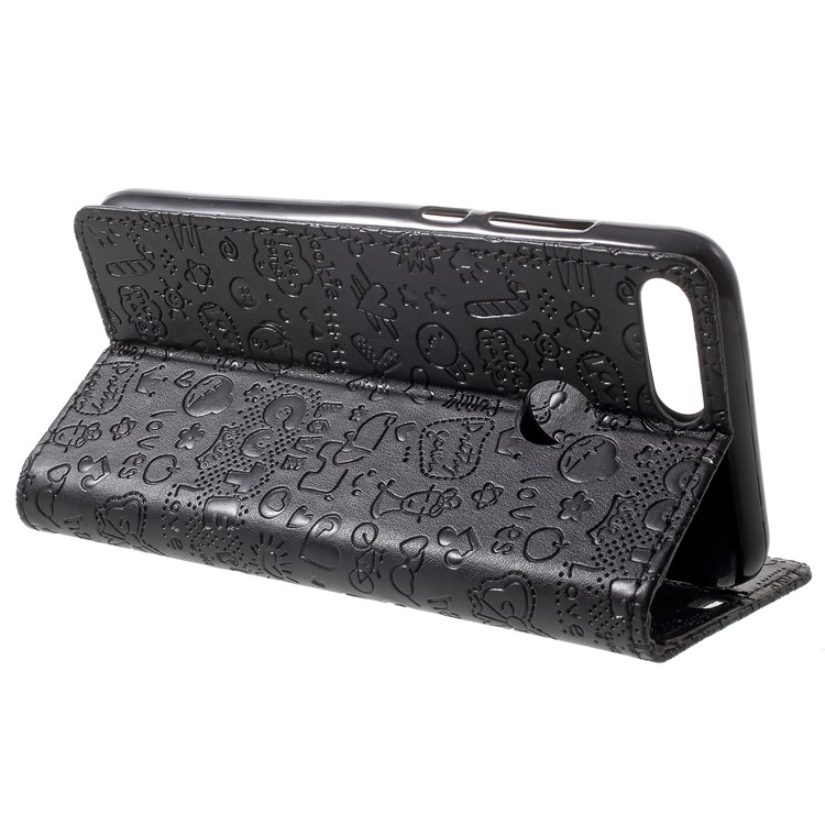 Cartoon Graffiti Grain PU Leather Wallet Cover for Huawei Honor 9 Lite / Youth Edition - Black-5