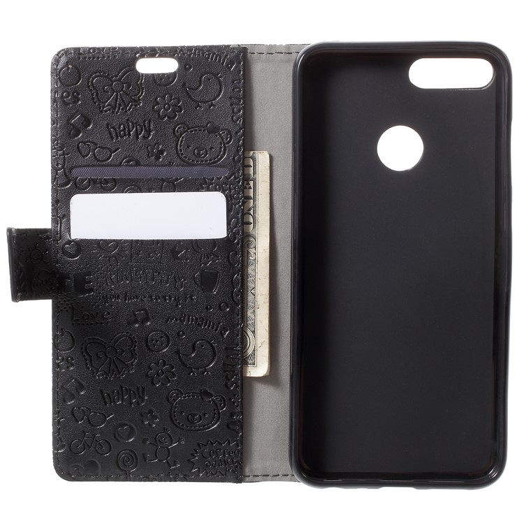Cartoon Graffiti Grain PU Leather Wallet Cover for Huawei Honor 9 Lite / Youth Edition - Black-6