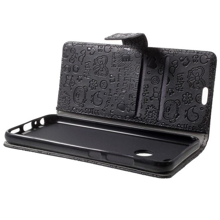 Cartoon Graffiti Grain PU Leather Wallet Cover for Huawei Honor 9 Lite / Youth Edition - Black-7