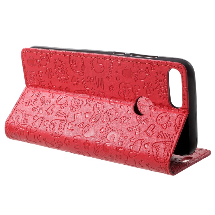Cartoon Graffiti Grain PU Leather Wallet Flip Phone Case for Huawei Honor 9 Lite / Youth Edition - Red-4
