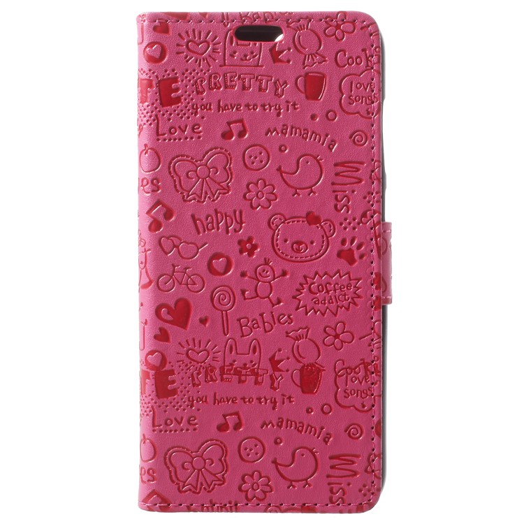 Cartoon Graffiti Grain PU Leather Wallet Mobile Phone Protective Cover for Huawei Honor 9 Lite / Youth Edition - Rose-1