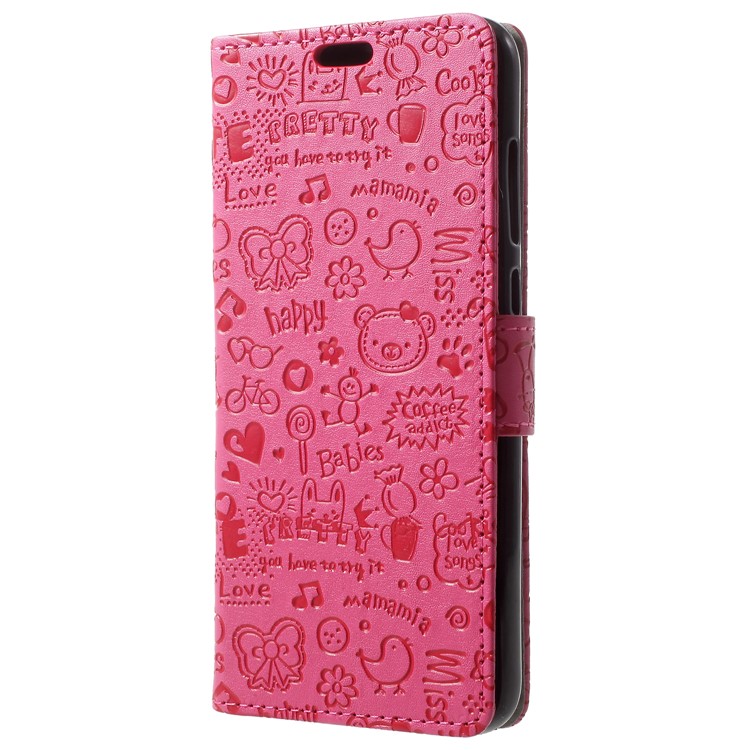 Cartoon Graffiti Grain PU Leather Wallet Mobile Phone Protective Cover for Huawei Honor 9 Lite / Youth Edition - Rose-2