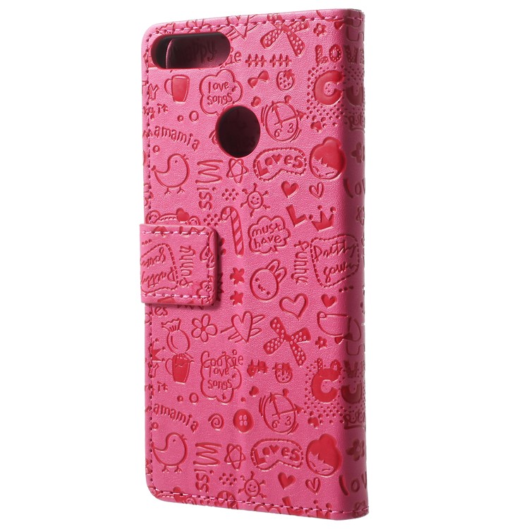 Cartoon Graffiti Grain PU Leather Wallet Mobile Phone Protective Cover for Huawei Honor 9 Lite / Youth Edition - Rose-3