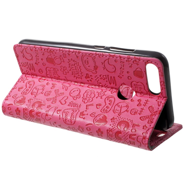 Cartoon Graffiti Grain PU Leather Wallet Mobile Phone Protective Cover for Huawei Honor 9 Lite / Youth Edition - Rose-4