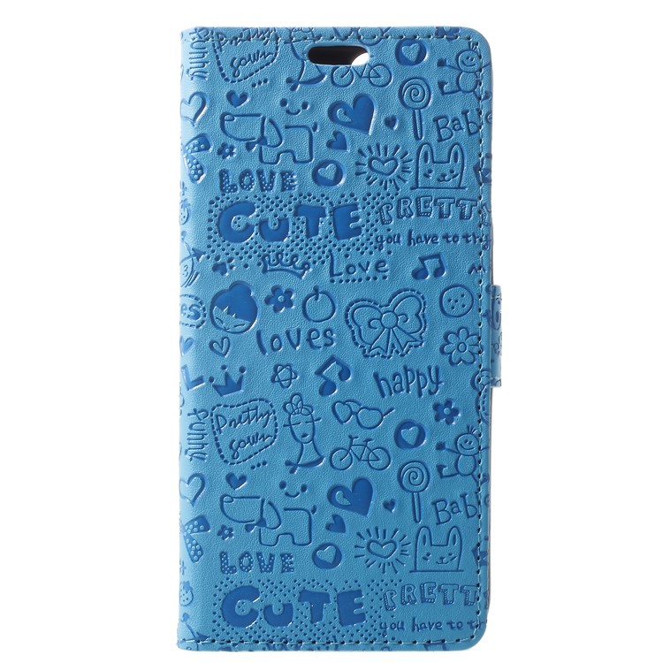 Cartoon Graffiti Grain PU Leather Wallet Magnetic Case for Huawei Honor 9 Lite / Youth Edition - Blue-1