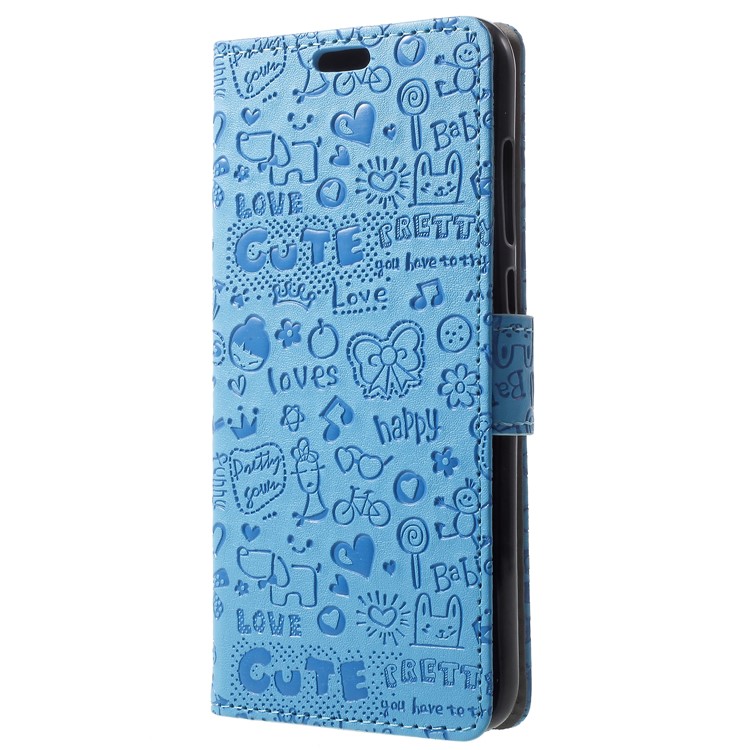 Cartoon Graffiti Grain PU Leather Wallet Magnetic Case for Huawei Honor 9 Lite / Youth Edition - Blue-2