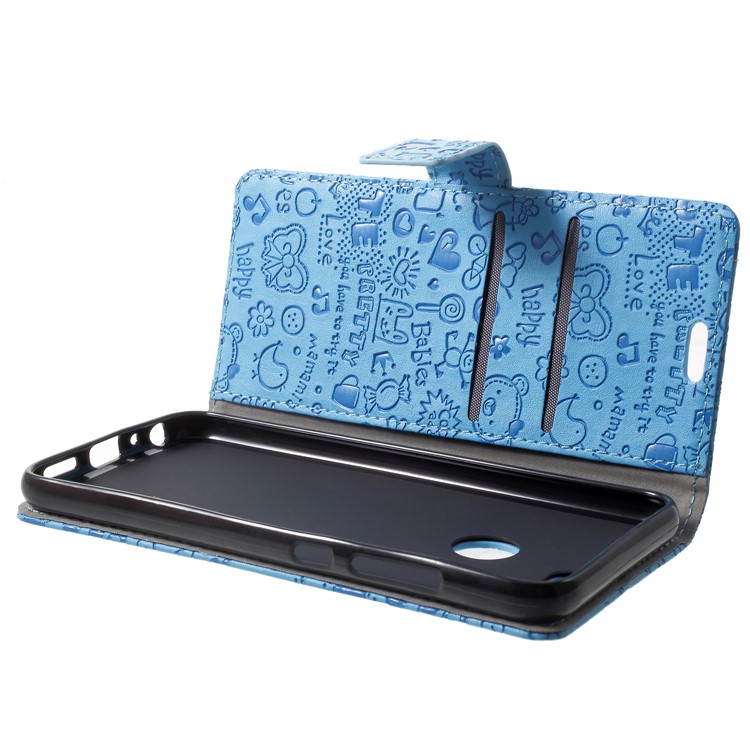 Cartoon Graffiti Grain PU Leather Wallet Magnetic Case for Huawei Honor 9 Lite / Youth Edition - Blue-5