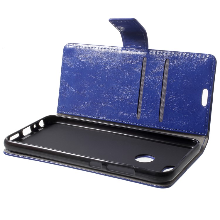 Crazy Horse Leather Wallet Phone Accessory Case for Huawei Honor 9 Lite / Youth Edition - Blue-5