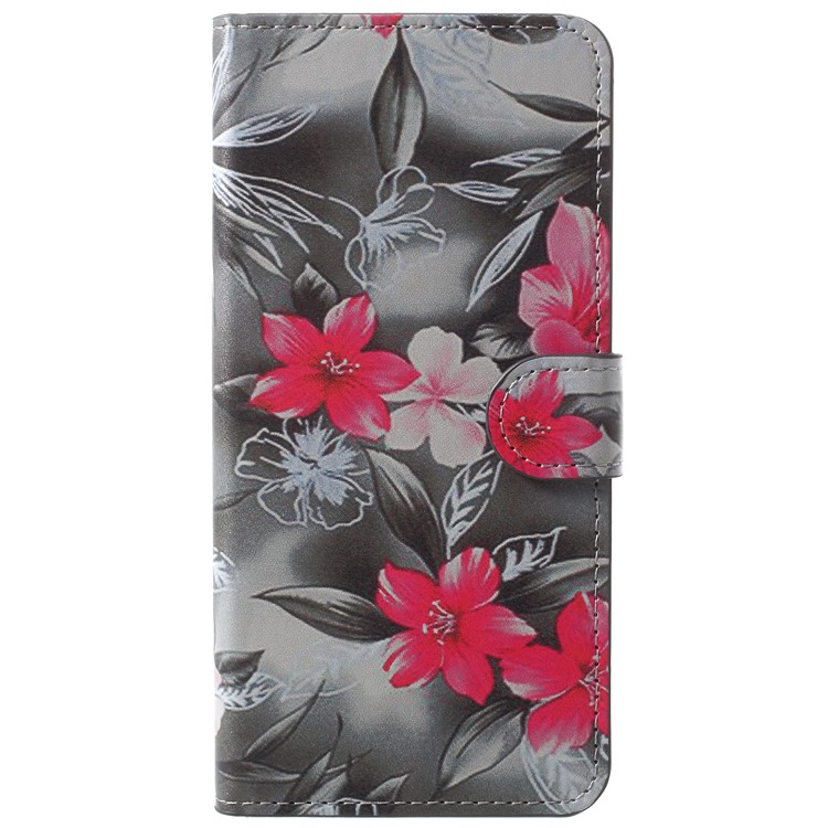 Para Huawei Honor V10 / View Estuche De Folio De Cuero 10 Con Ranuras Para Tarjetas - Flores Rojas-2