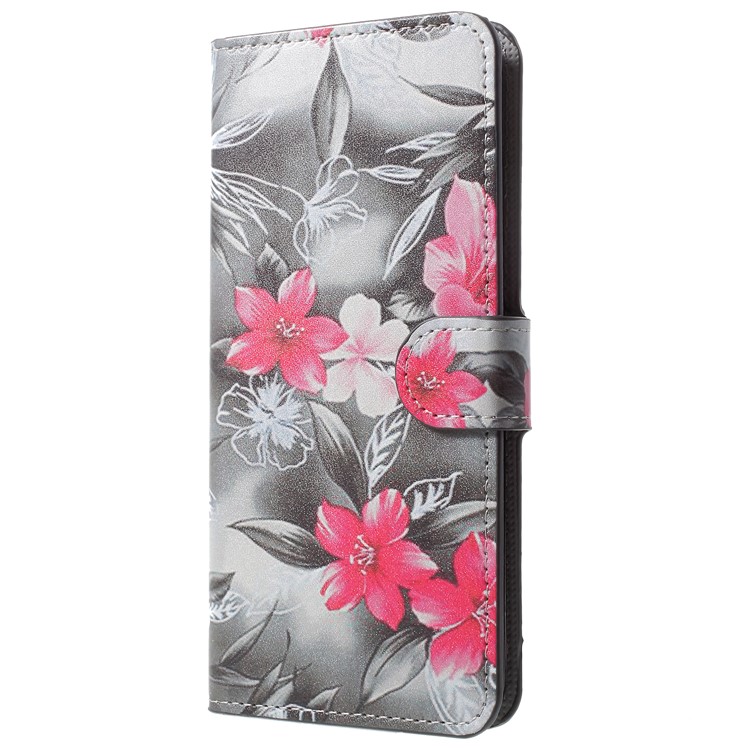 Para Huawei Honor V10 / View Estuche De Folio De Cuero 10 Con Ranuras Para Tarjetas - Flores Rojas-3