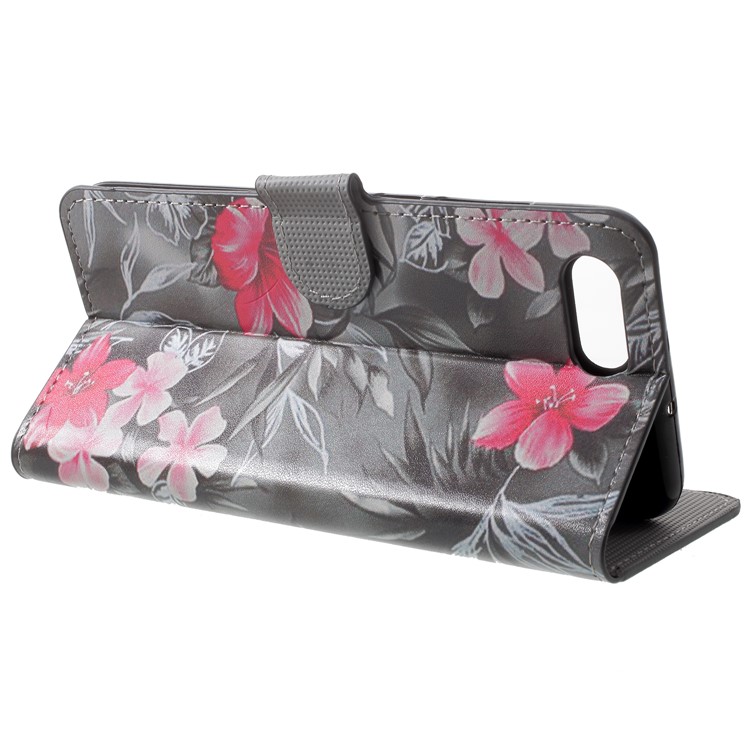 Para Huawei Honor V10 / View Estuche De Folio De Cuero 10 Con Ranuras Para Tarjetas - Flores Rojas-5