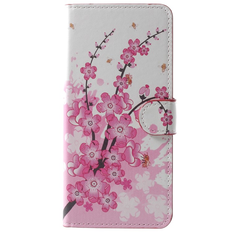 Pattern Printing Leather Wallet Protective Shell for Huawei Honor V10/View 10 - Plum Blossom-1