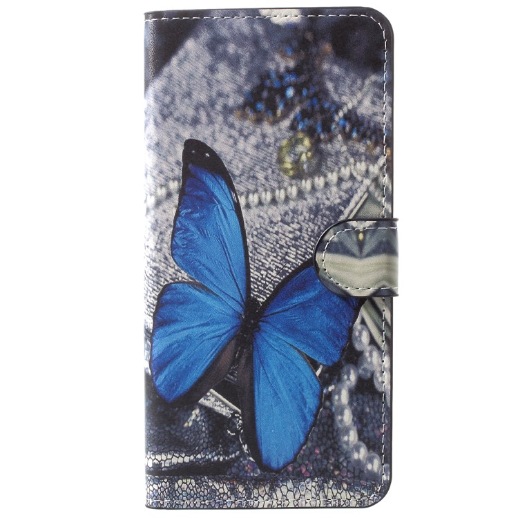 Printing Pattern Wallet Leather Case with Stand for Huawei Honor V10/View 10 - Blue Butterfly-1