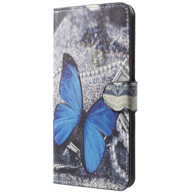 Printing Pattern Wallet Leather Case with Stand for Huawei Honor V10/View 10 - Blue Butterfly-2