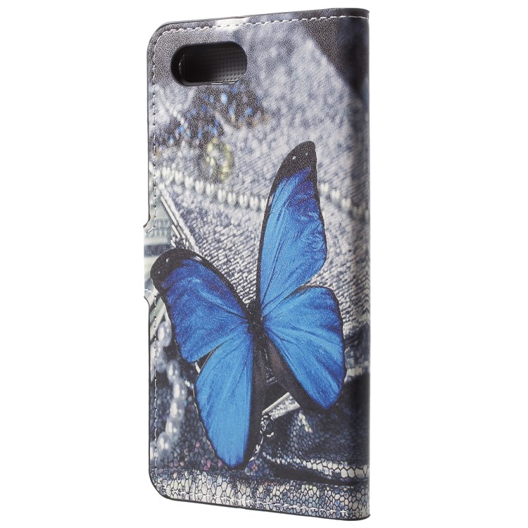 Printing Pattern Wallet Leather Case with Stand for Huawei Honor V10/View 10 - Blue Butterfly-3