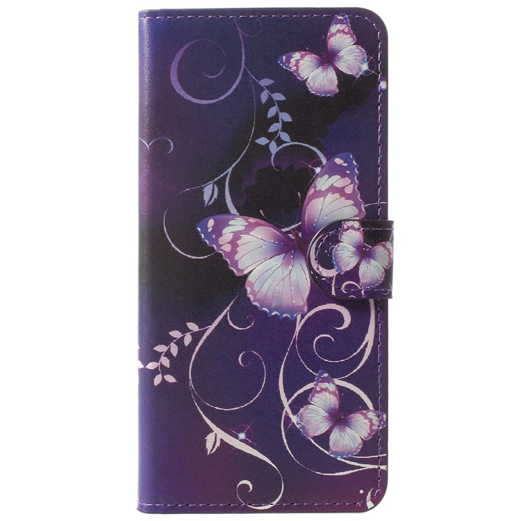 For Huawei Honor V10/View 10 Patterned Leather Wallet Stand Case - Purple Butterflies-1
