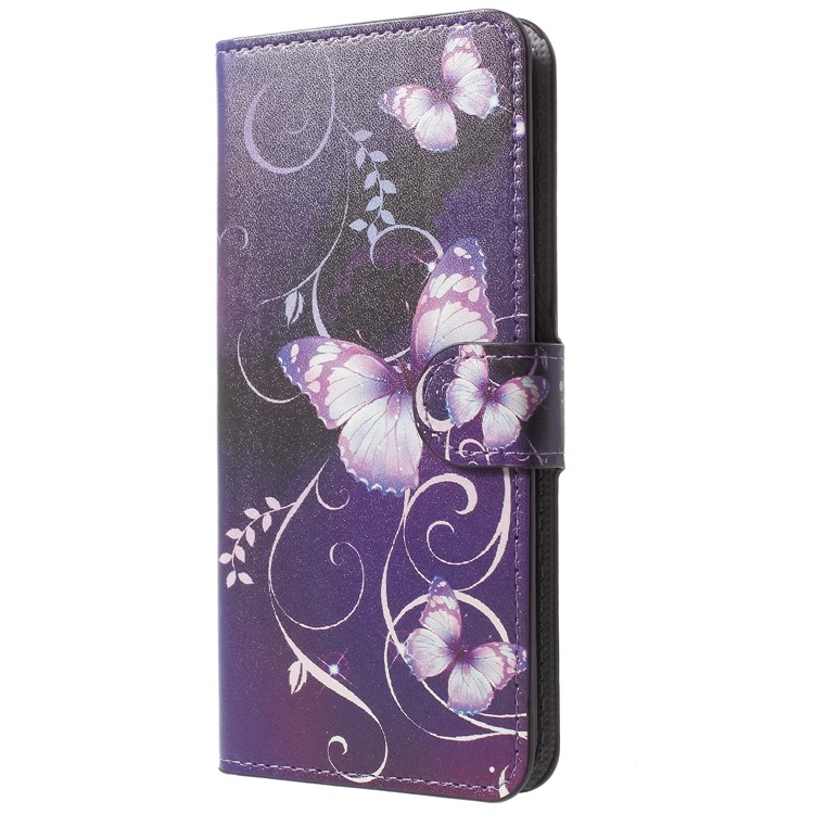 For Huawei Honor V10/View 10 Patterned Leather Wallet Stand Case - Purple Butterflies-2