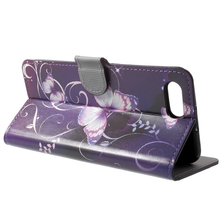 For Huawei Honor V10/View 10 Patterned Leather Wallet Stand Case - Purple Butterflies-4