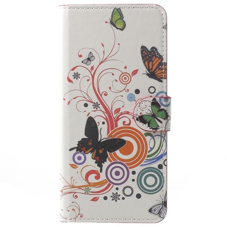 Patterned Leather Flip Cover with Card Holder for Huawei Honor V10/View 10 - Butterflies and Circles-1