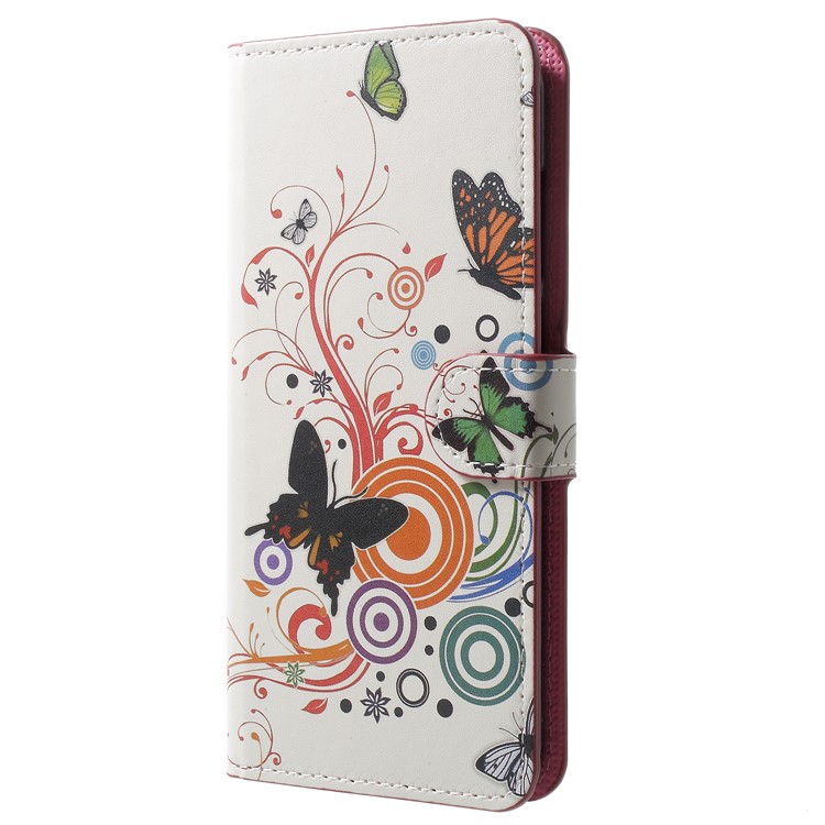 Patterned Leather Flip Cover with Card Holder for Huawei Honor V10/View 10 - Butterflies and Circles-2