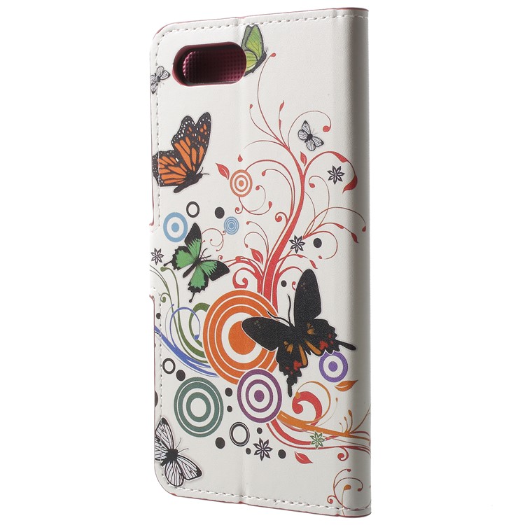 Patterned Leather Flip Cover with Card Holder for Huawei Honor V10/View 10 - Butterflies and Circles-3