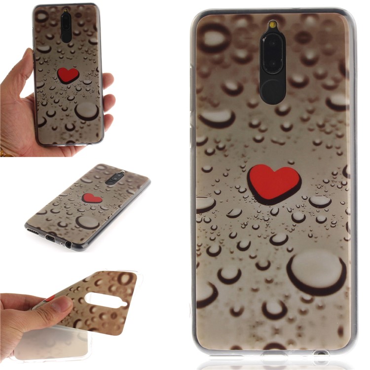 Patterned IMD TPU Cellphone Case for Huawei Mate 10 Lite / Maimang 6 / nova 2i / Honor 9i (India) - Red Heart and Raindrop-1