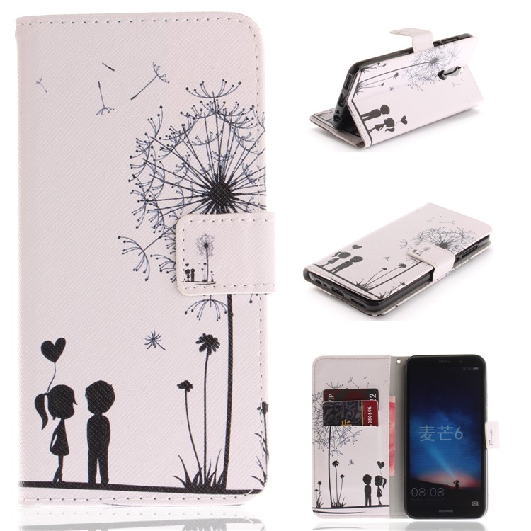 Patterned PU Leather Wallet Stand Protective Mobile Phone Shell for Huawei Mate 10 Lite / nova 2i / Maimang 6 / Honor 9i (India) - Dandelion-1