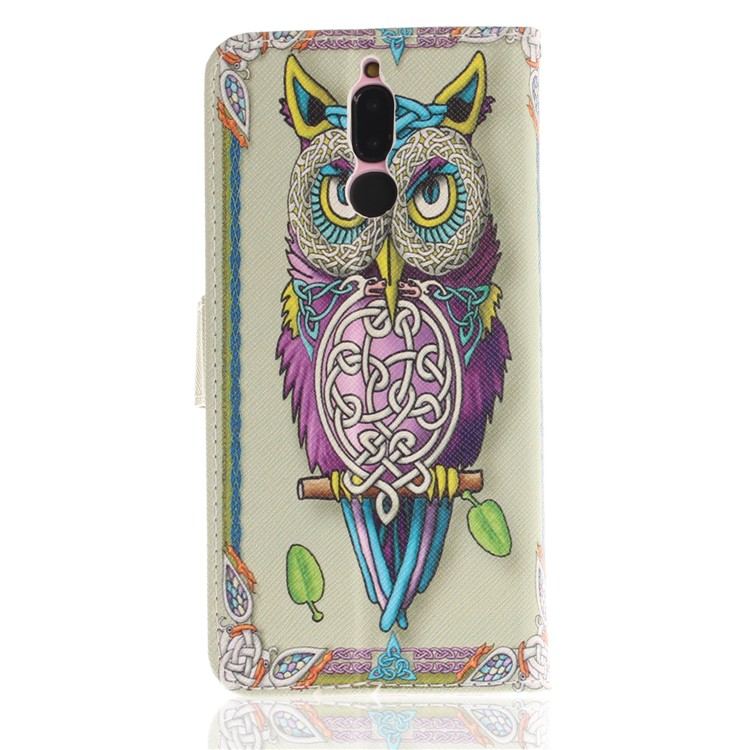 Patterned PU Leather Wallet Stand Protective Mobile Phone Casing for Huawei Mate 10 Lite / nova 2i / Maimang 6 / Honor 9i (India) - Owl-3