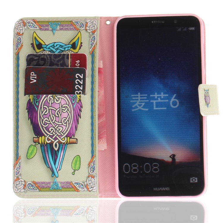 Patterned PU Leather Wallet Stand Protective Mobile Phone Casing for Huawei Mate 10 Lite / nova 2i / Maimang 6 / Honor 9i (India) - Owl-8