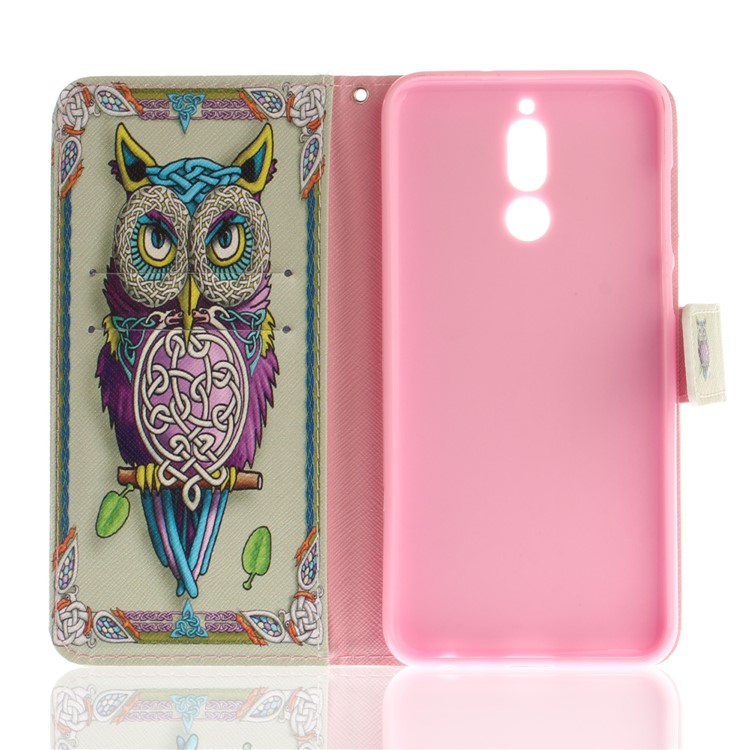 Patterned PU Leather Wallet Stand Protective Mobile Phone Casing for Huawei Mate 10 Lite / nova 2i / Maimang 6 / Honor 9i (India) - Owl-9