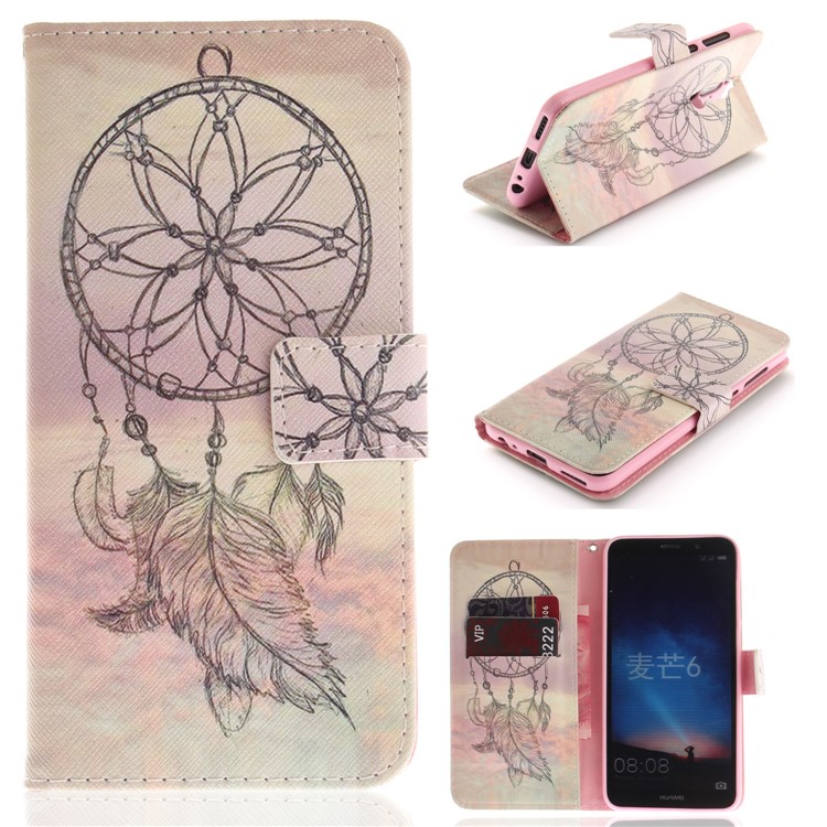 Patterned PU Leather Wallet Stand Protective Cell Phone Shell for Huawei Mate 10 Lite / nova 2i / Maimang 6 / Honor 9i (India) - Dream Catcher in Sky-1