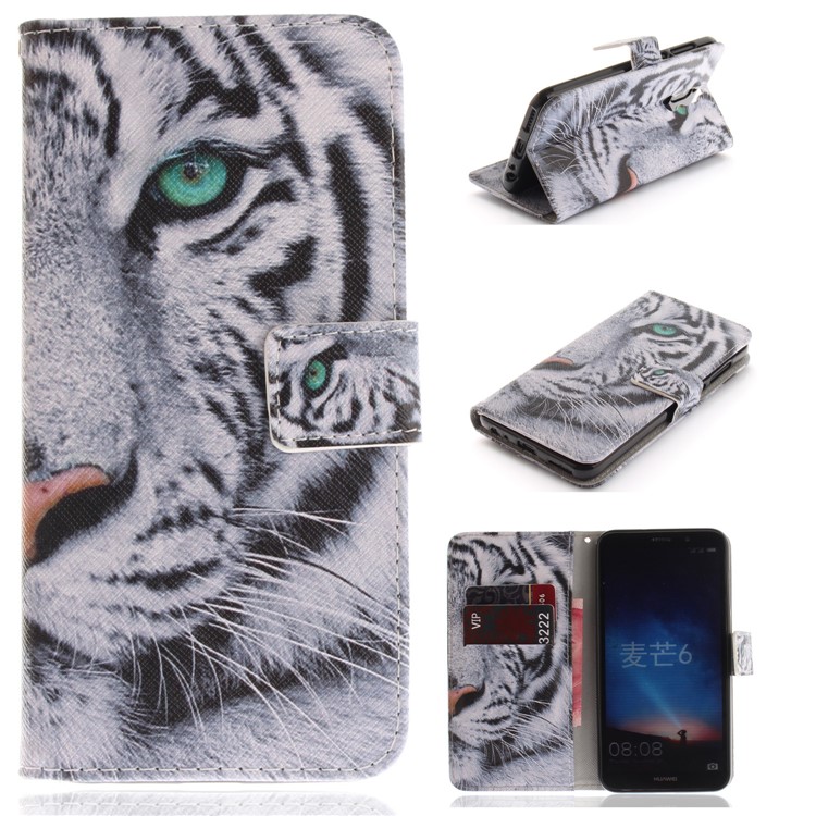 Patterned PU Leather Wallet Stand Protective Cell Phone Cover for Huawei Mate 10 Lite / nova 2i / Maimang 6 / Honor 9i (India) - Tiger-1