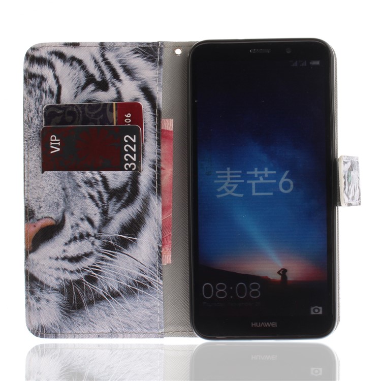 Patterned PU Leather Wallet Stand Protective Cell Phone Cover for Huawei Mate 10 Lite / nova 2i / Maimang 6 / Honor 9i (India) - Tiger-8
