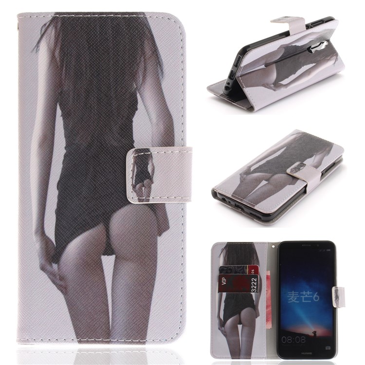 Patterned PU Leather Wallet Stand Protective Phone Shell for Huawei Mate 10 Lite / nova 2i / Maimang 6 / Honor 9i (India) - Hot Girl-1