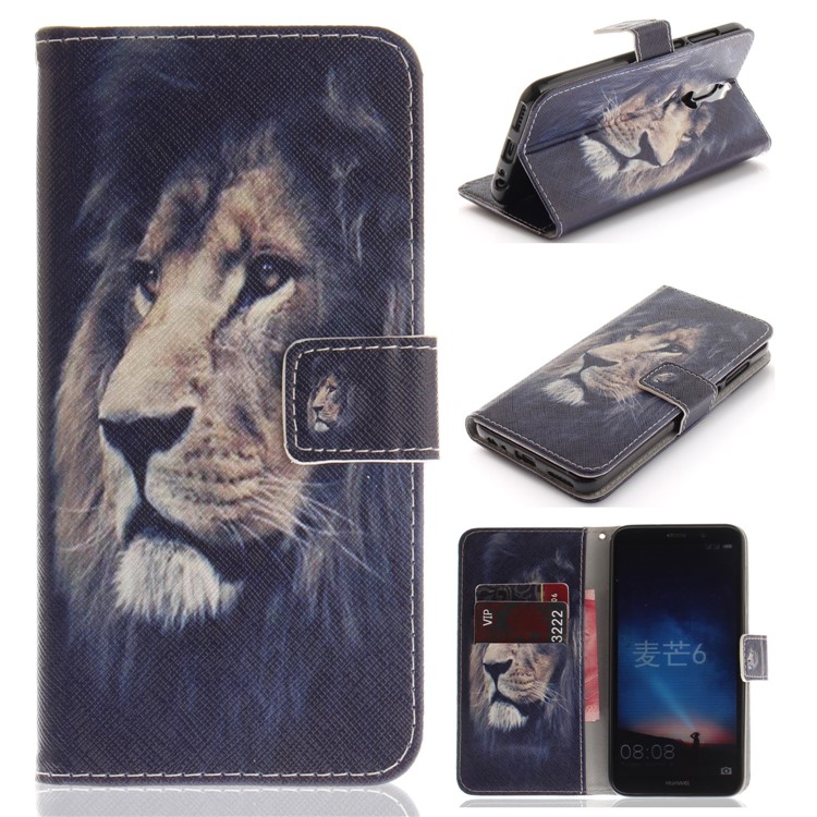 Patterned PU Leather Wallet Stand Protective Shell for Huawei Mate 10 Lite / nova 2i / Maimang 6 / Honor 9i (India) - Desperate Lion-1