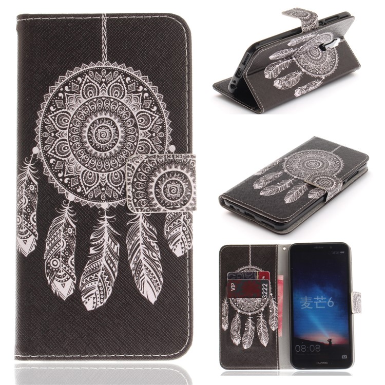 Funda Protectora Del Soporte De La Cartera De Cuero De La PU Para Huawei Mate 10 Lite / nova 2i / Maimang 6 / Honor 9i (india) - Atrapasueños-1
