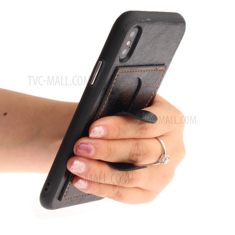Card Holder PU Leather Coated TPU Case with Kickstand for Huawei P8 Lite (2017)/Honor 8 Lite - Black-3