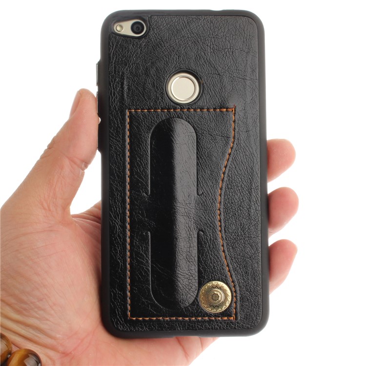 Card Holder PU Leather Coated TPU Case with Kickstand for Huawei P8 Lite (2017)/Honor 8 Lite - Black-4